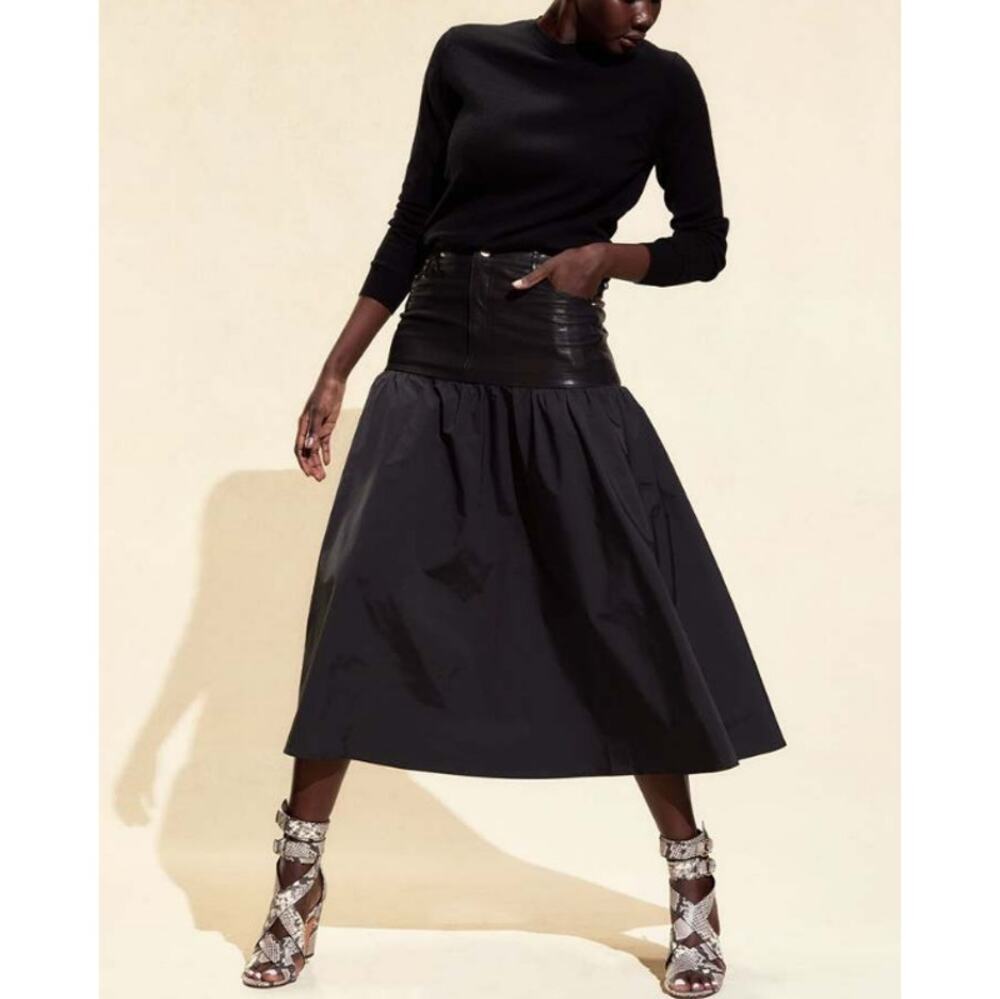 Cynthia Rowley Downtown Leather Nylon Combo Skirt BLACK Size 0